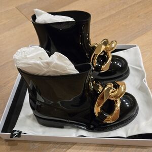 J.W. ANDERSON Black Rubber Rain Chain Ankle Boots Size 39